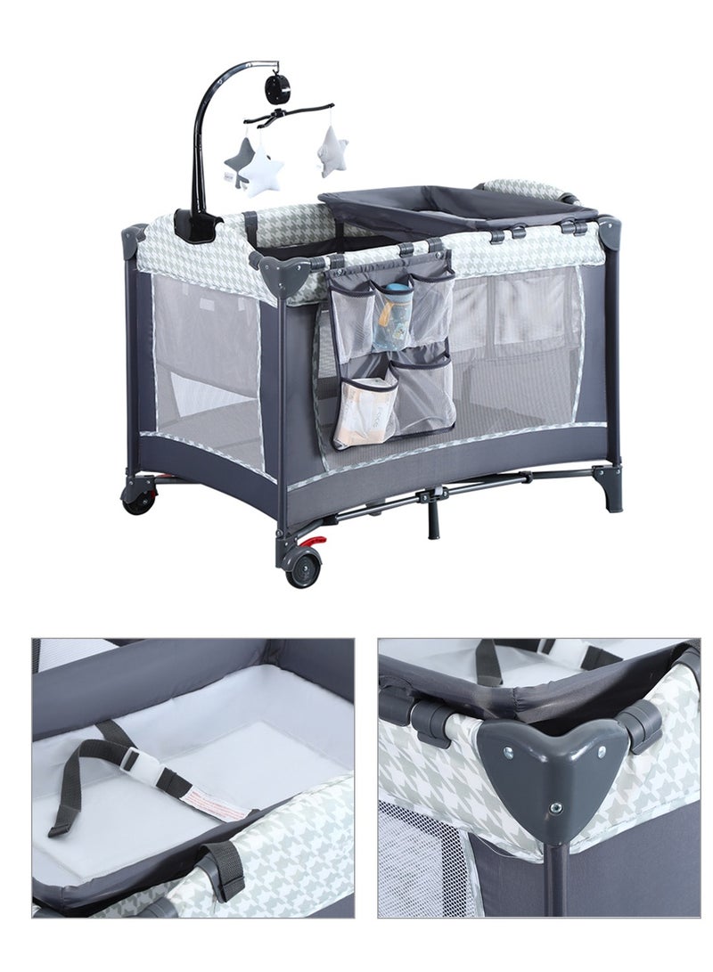 Portable Crib for Baby, Portable Baby Playpen with Detachable Bassinet and Changing Table