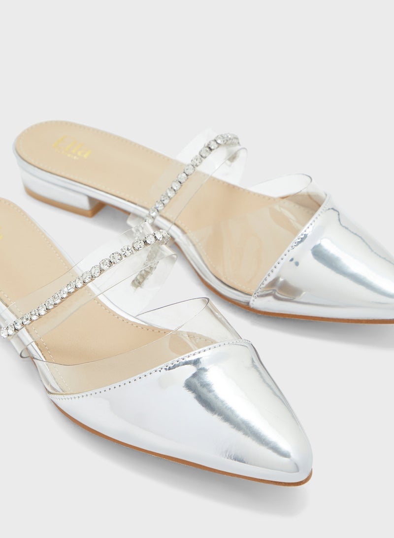 Diamante Strap Clear Pointy Toe Flat Shoe