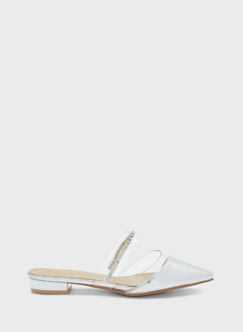 Diamante Strap Clear Pointy Toe Flat Shoe