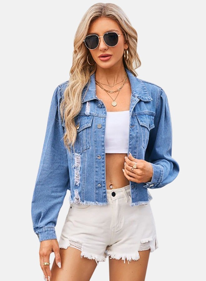 Blue Collared Long Sleeve Denim Jacket