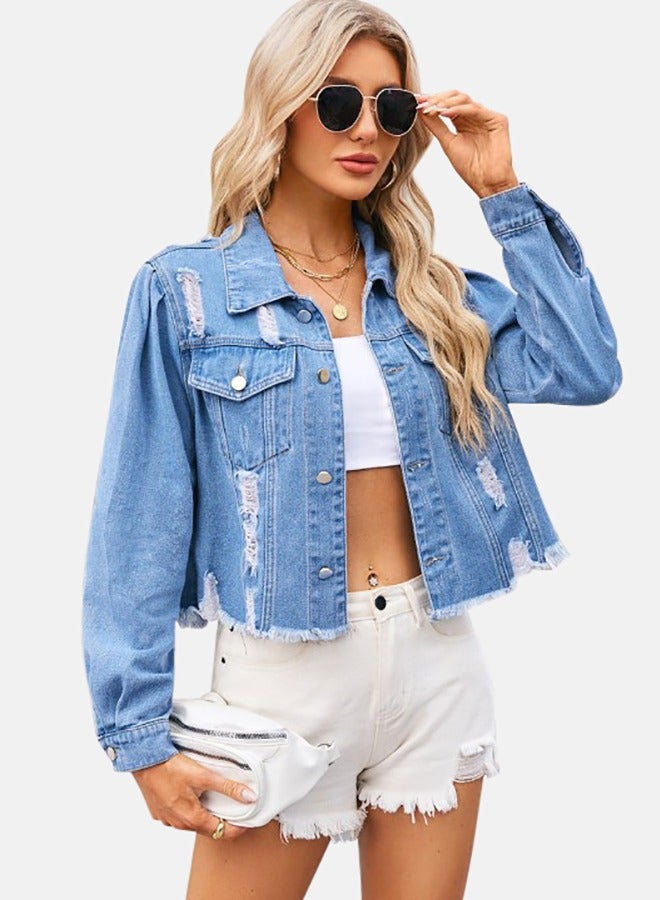 Blue Collared Long Sleeve Denim Jacket