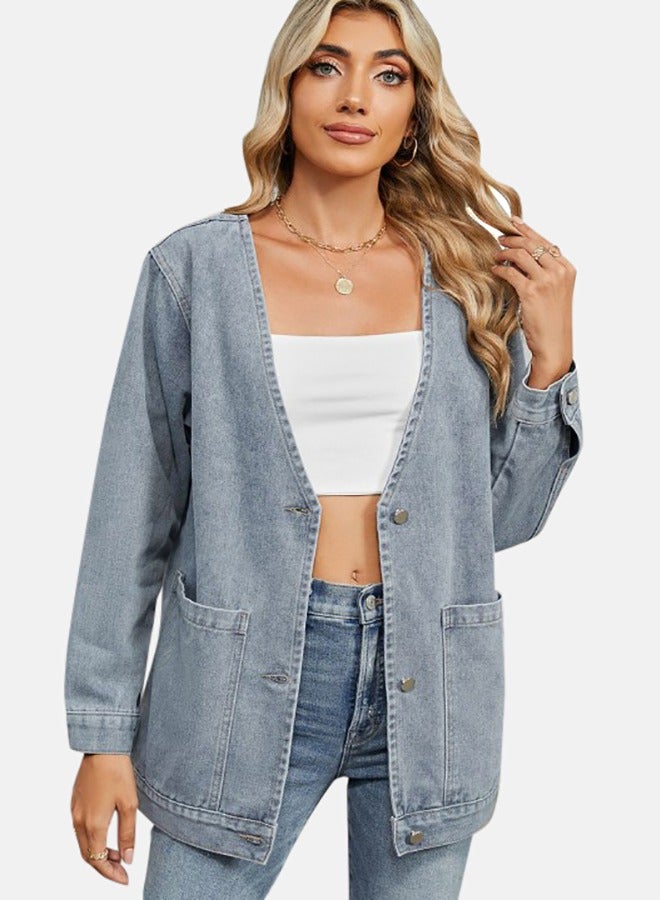 Blue Open front Sleeveless Denim Jacket