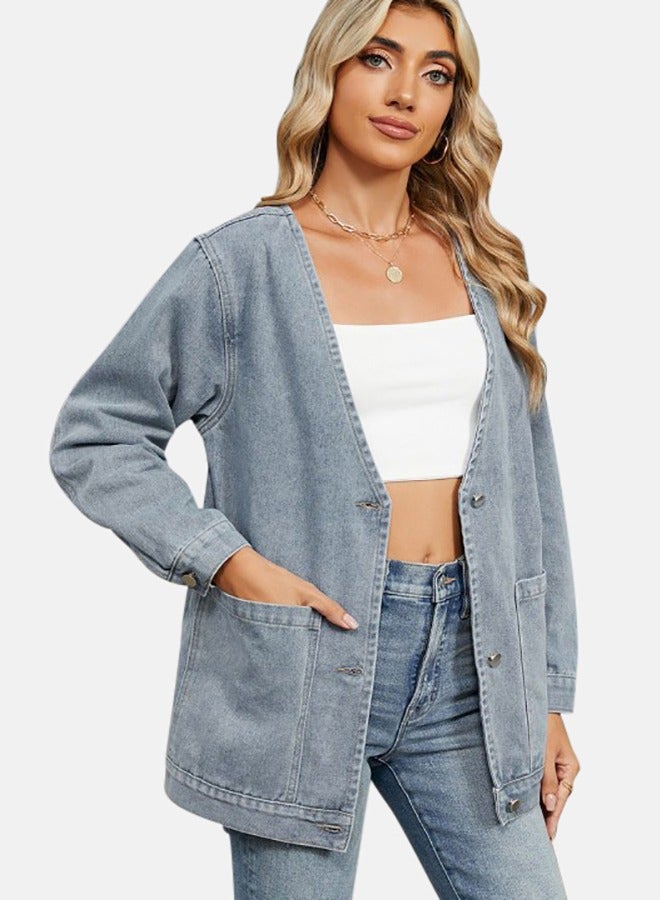 Blue Open front Sleeveless Denim Jacket