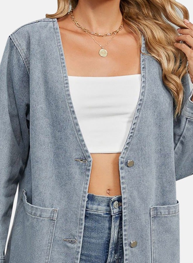 Blue Open front Sleeveless Denim Jacket