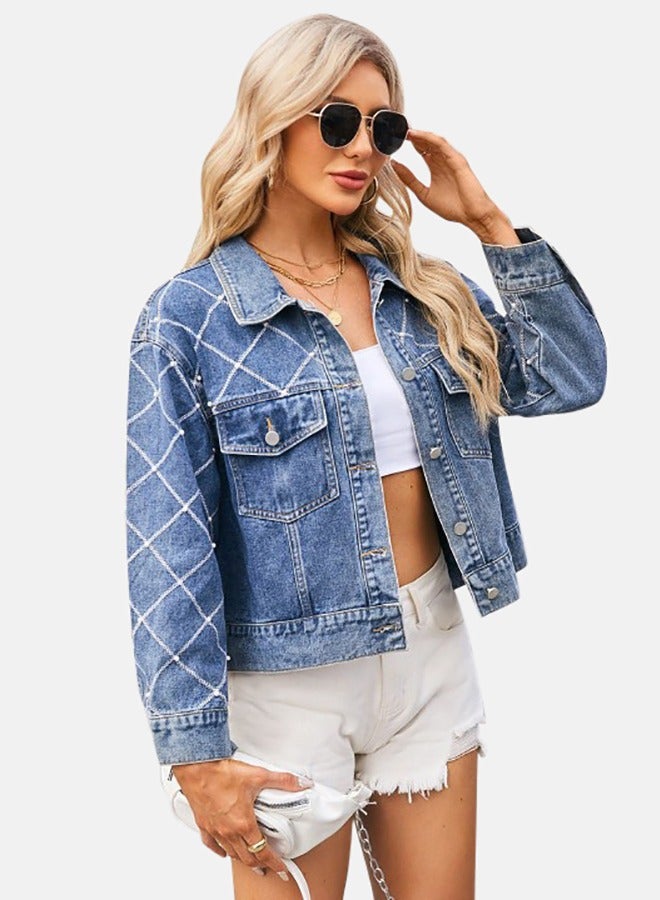 Blue Collared Long Sleeve Denim Jacket