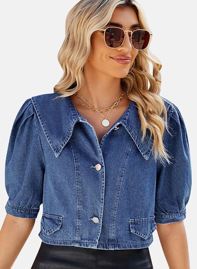 Blue Collared Sleeveless Denim Jacket