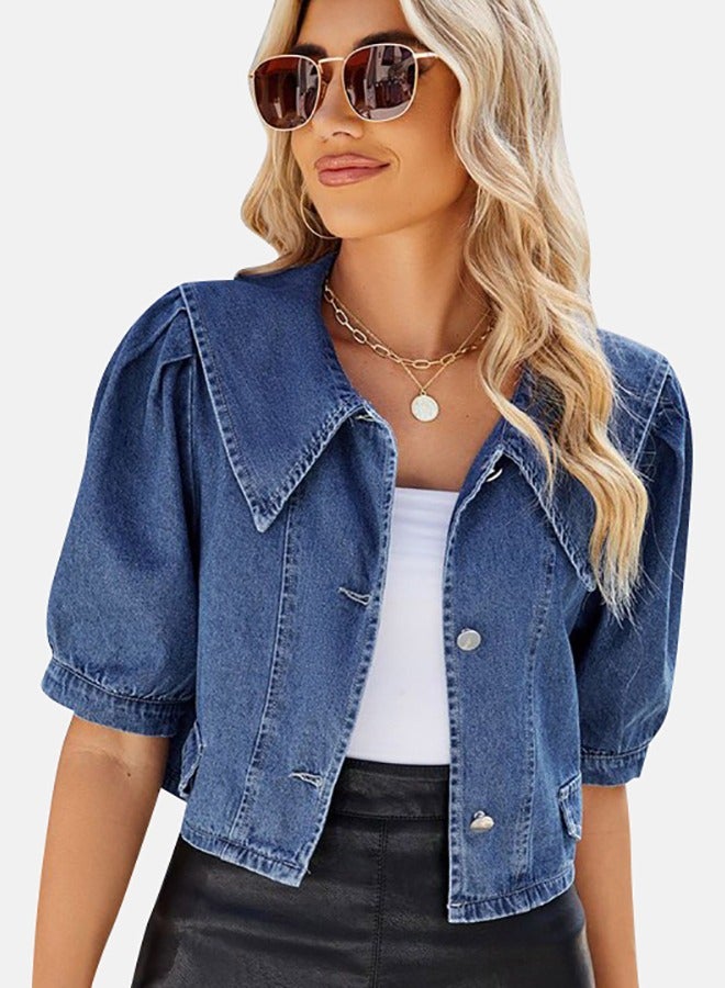 Blue Collared Sleeveless Denim Jacket