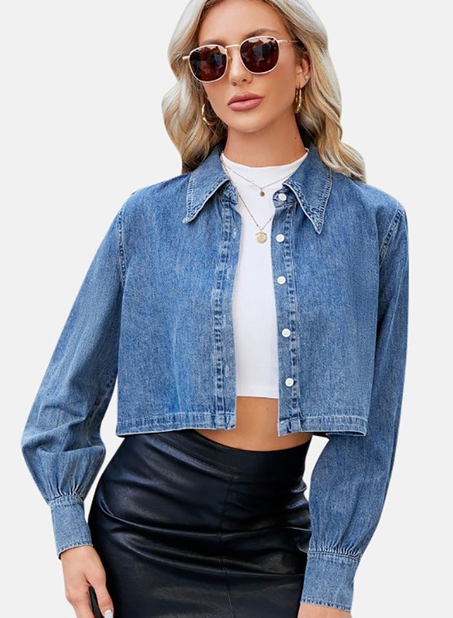 Blue Collared Long Sleeve Denim Jacket