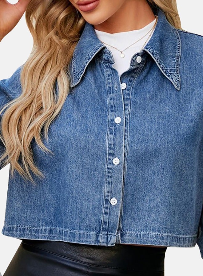 Blue Collared Long Sleeve Denim Jacket