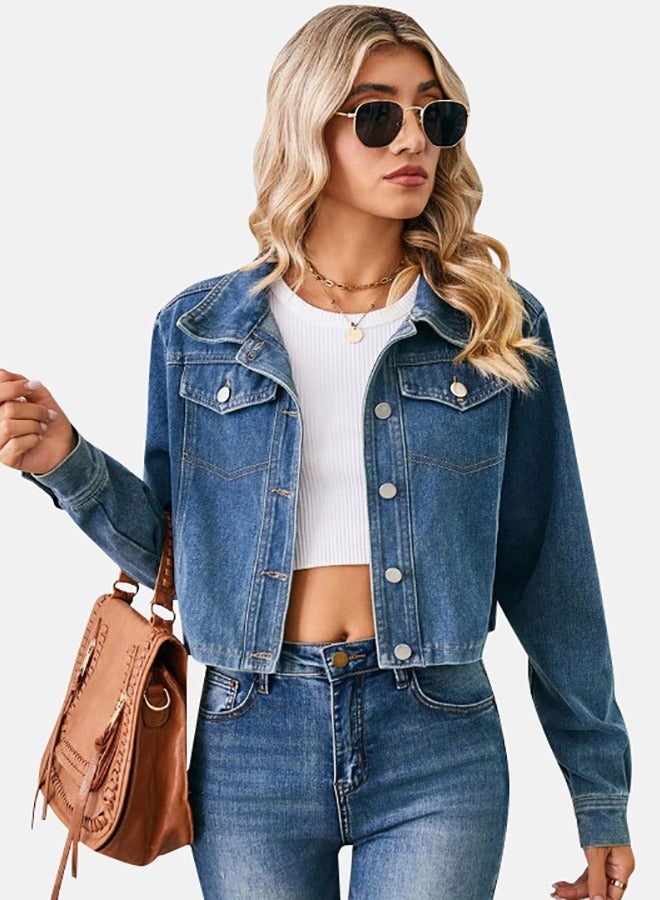 Blue Collared Long Sleeve Denim Jacket