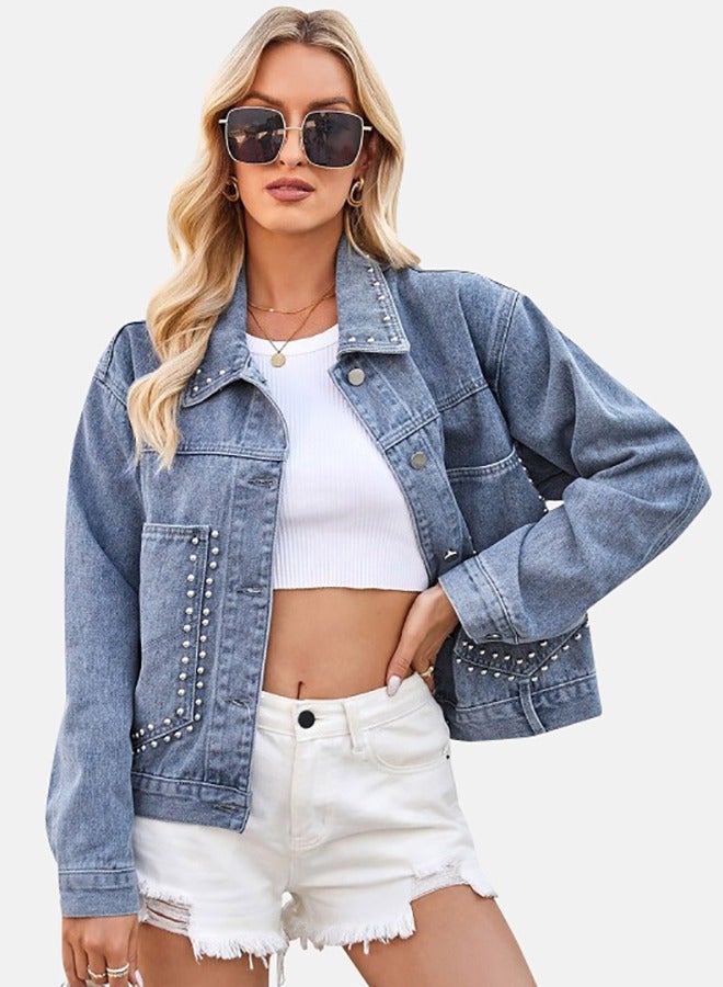 Blue Collared Long Sleeve Denim Jacket