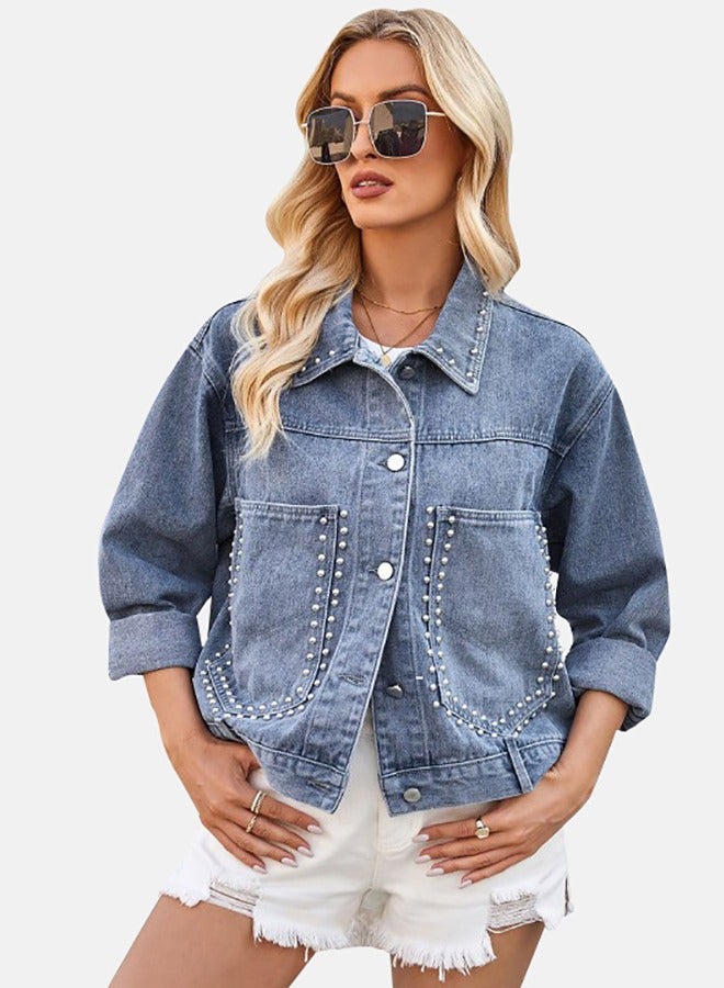 Blue Collared Long Sleeve Denim Jacket