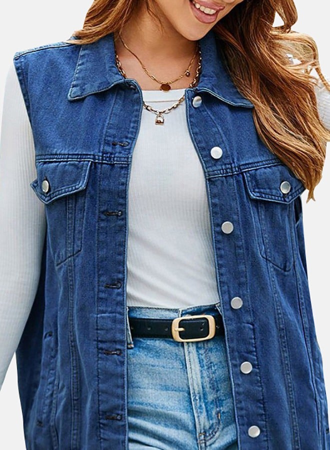 Blue Collared Sleeveless Denim Jacket