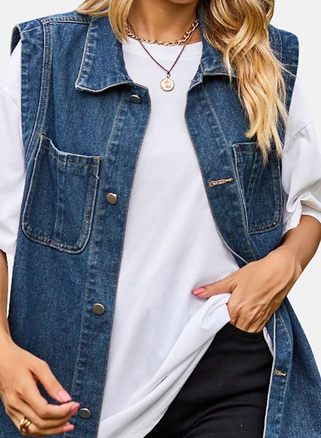 Blue Hooded Sleeveless Denim Jacket