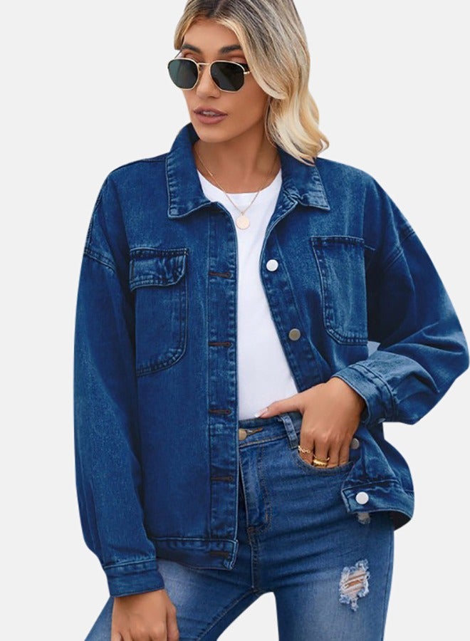 Blue Collared Long Sleeve Denim Jacket