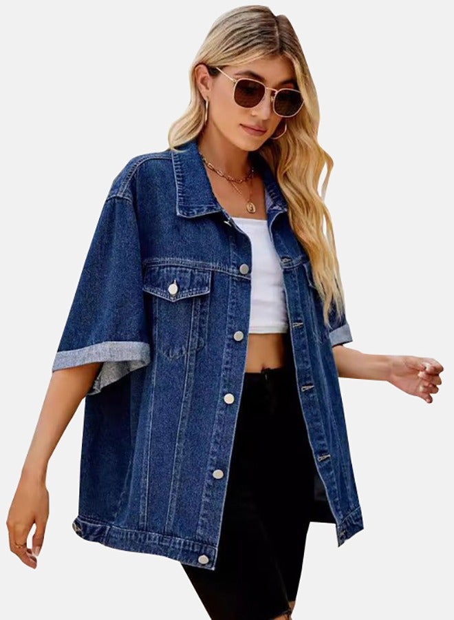 Blue Collared Long Sleeve Denim Jacket