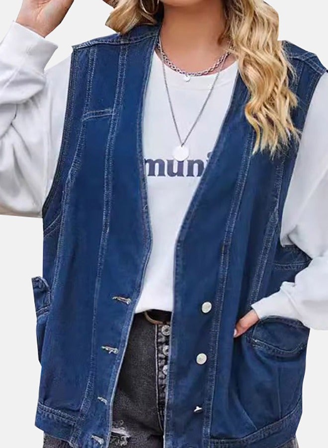 Blue Open front Sleeveless Denim Jacket