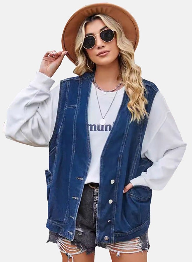 Blue Open front Sleeveless Denim Jacket