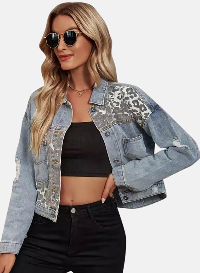 Blue Collared Long Sleeve Denim Jacket