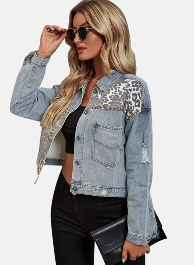 Blue Collared Long Sleeve Denim Jacket