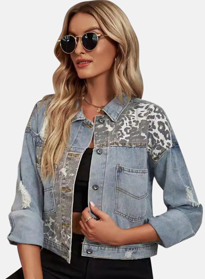 Blue Collared Long Sleeve Denim Jacket