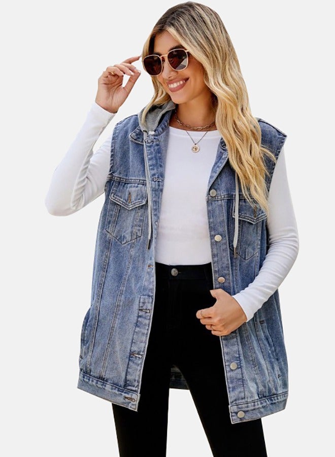 Blue Collared Sleeveless Denim Jacket