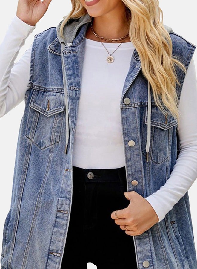 Blue Collared Sleeveless Denim Jacket