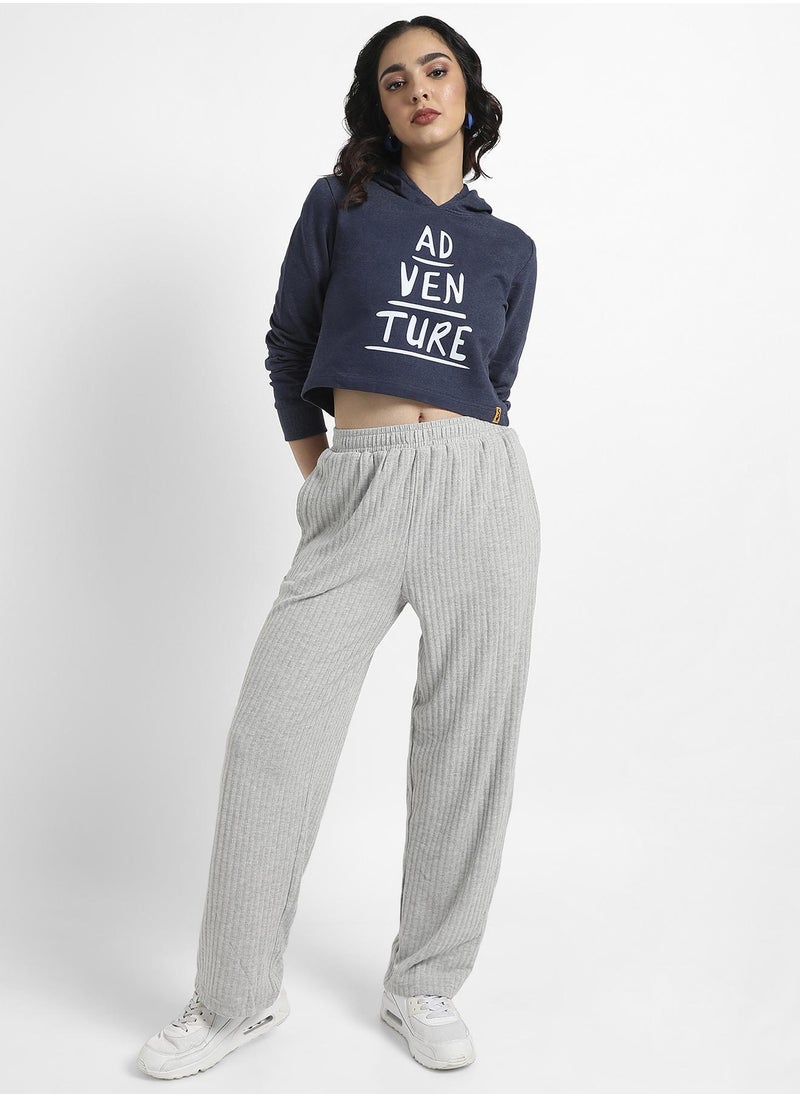 Women's Navy Blue Adventure Pullover Cropped Hoodie