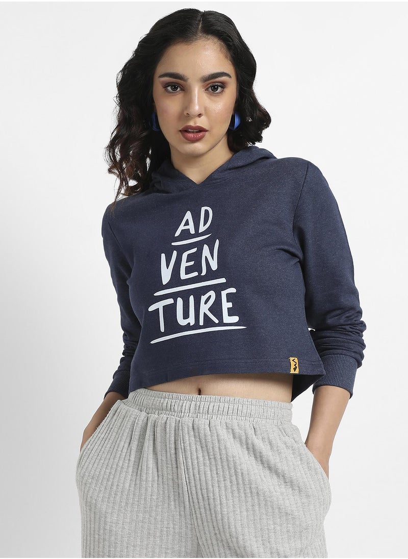 Women's Navy Blue Adventure Pullover Cropped Hoodie