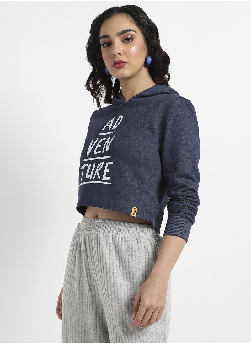 Women's Navy Blue Adventure Pullover Cropped Hoodie