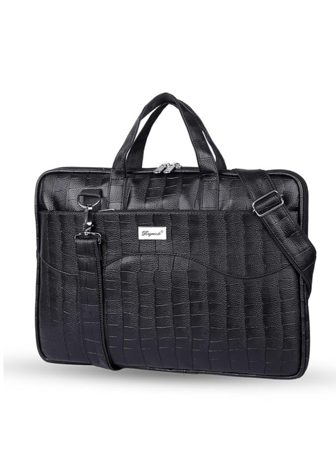 Croco PU Leather Laptop Messenger Bag for Men and Women, Black (RV1J)