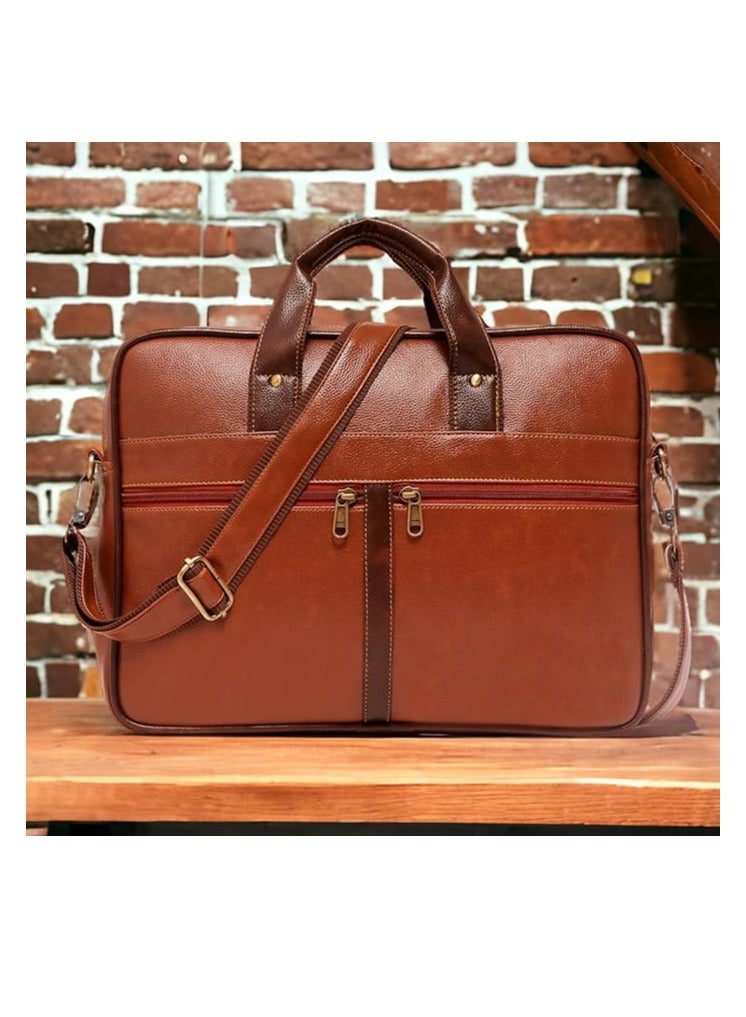 Men's Brown PU Leather Laptop Messenger Bag Satchel for Men and Women - Elegant & Durable (NQ4L)