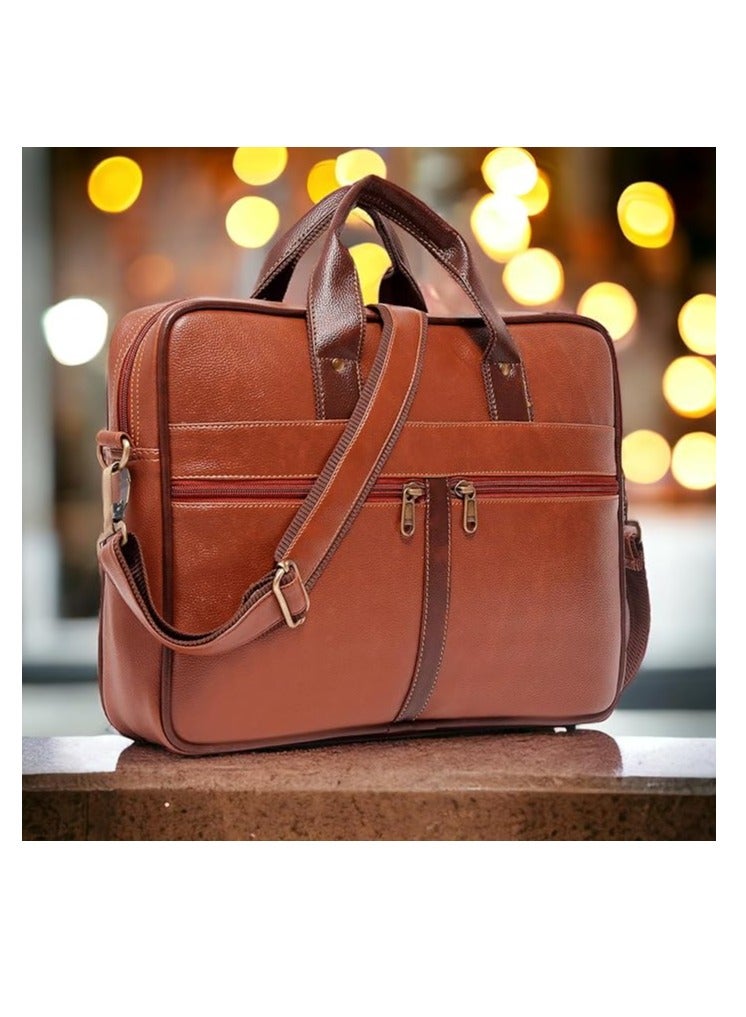 Men's Brown PU Leather Laptop Messenger Bag Satchel for Men and Women - Elegant & Durable (NQ4L)