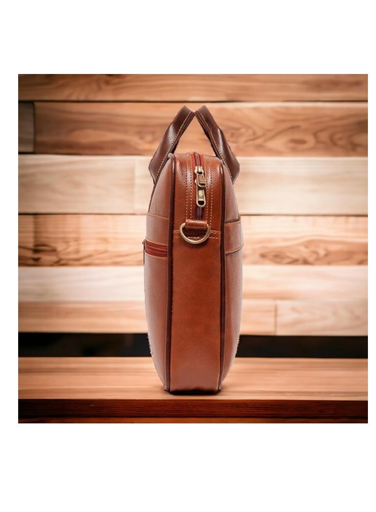 Men's Brown PU Leather Laptop Messenger Bag Satchel for Men and Women - Elegant & Durable (NQ4L)