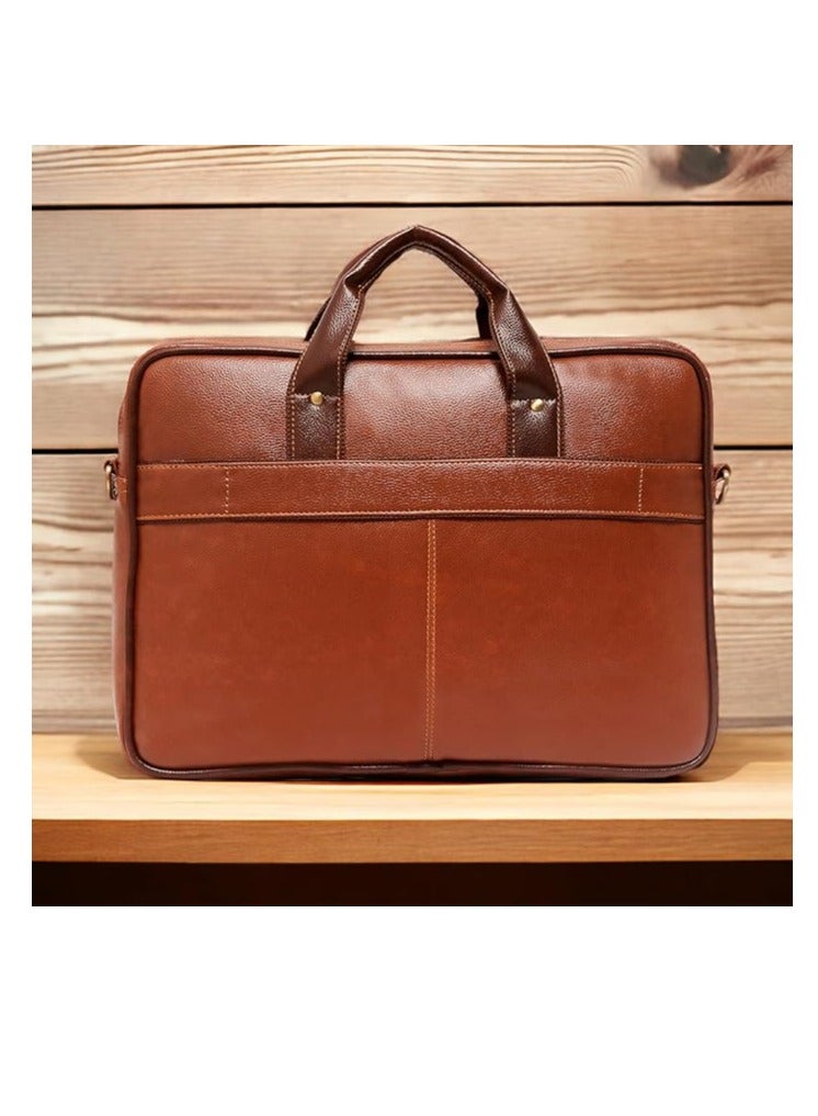 Men's Brown PU Leather Laptop Messenger Bag Satchel for Men and Women - Elegant & Durable (NQ4L)