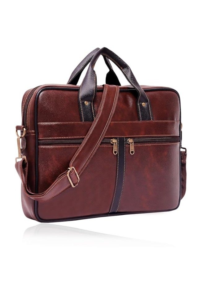 Men's Brown PU Leather Laptop Messenger Bag Satchel for Men and Women - Elegant & Durable (SXY9)