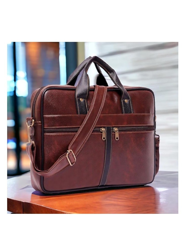 Men's Brown PU Leather Laptop Messenger Bag Satchel for Men and Women - Elegant & Durable (SXY9)