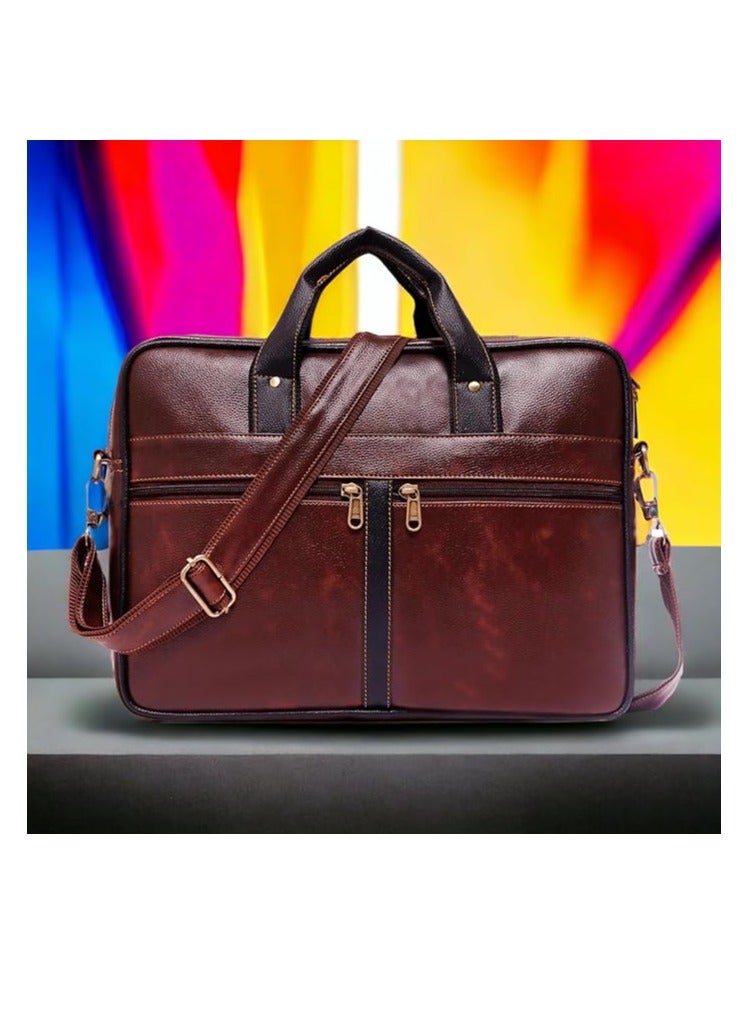 Men's Brown PU Leather Laptop Messenger Bag Satchel for Men and Women - Elegant & Durable (SXY9)