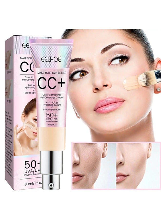 Make your skin better CC+ 30ml,Color Correcting Full Coverage Cream+Anti-Aging Hydrating serum 50+ (01#Ivory)