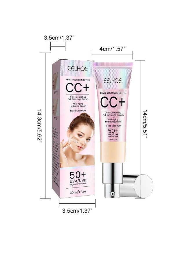 Make your skin better CC+ 30ml,Color Correcting Full Coverage Cream+Anti-Aging Hydrating serum 50+ (01#Ivory)