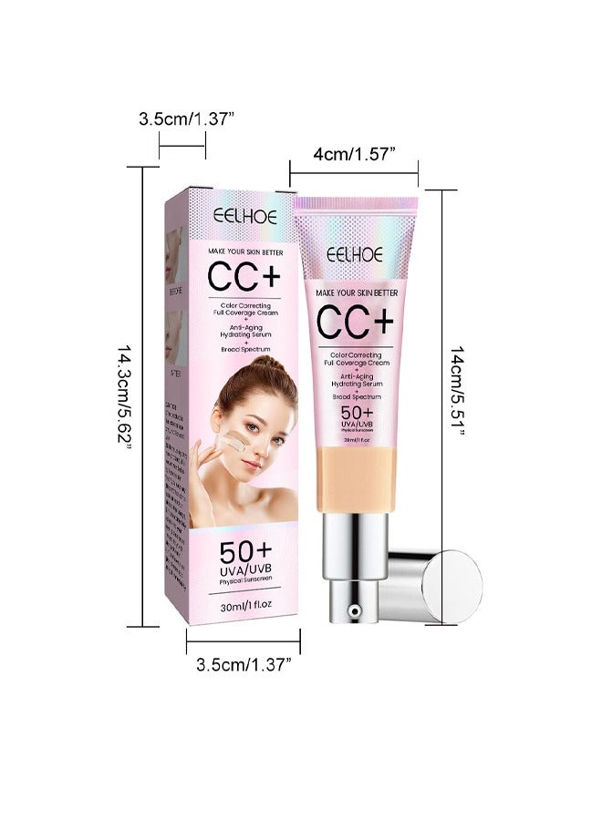 Make your skin better CC+ 30ml,Color Correcting Full Coverage Cream+Anti-Aging Hydrating serum 50+ (02#Natura)