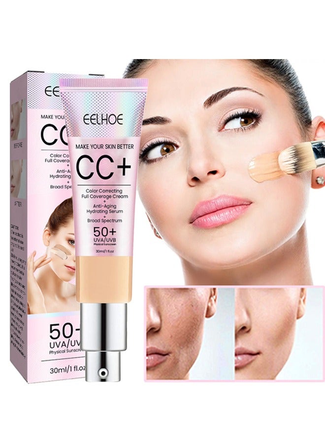 Make your skin better CC+ 30ml,Color Correcting Full Coverage Cream+Anti-Aging Hydrating serum 50+ (02#Natura)