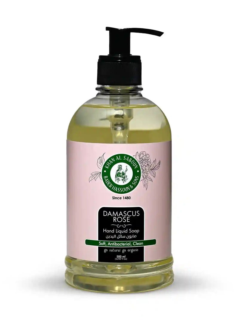 Khan Al Saboun Organic Natural Rose Liquid Hand Soap 500ml - Antibacterial and Soothing Cleanser for Radiant Skin