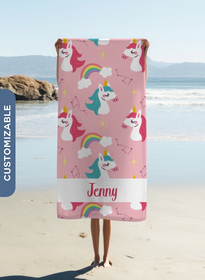 Personalised Unicorn Print Beach Towel (70x140cm)