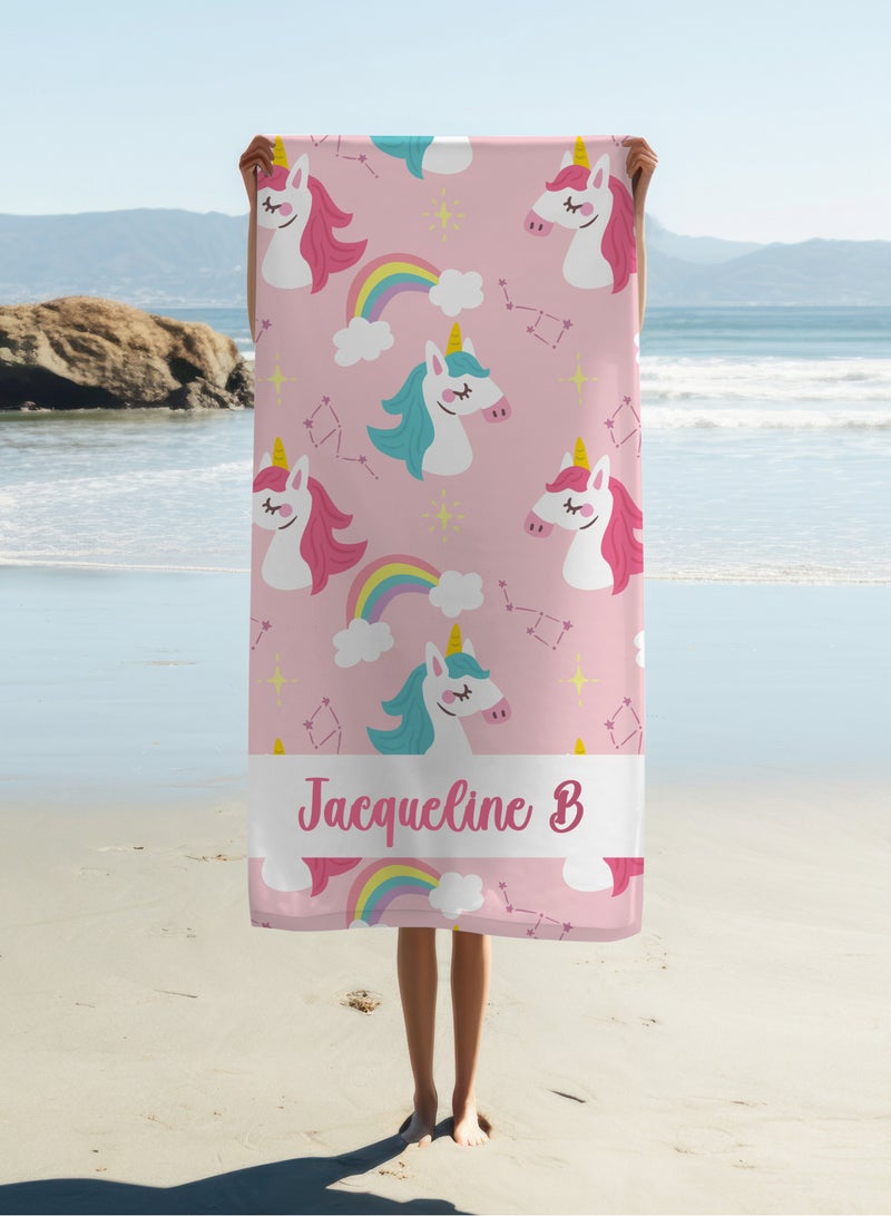 Personalised Unicorn Print Beach Towel (70x140cm)