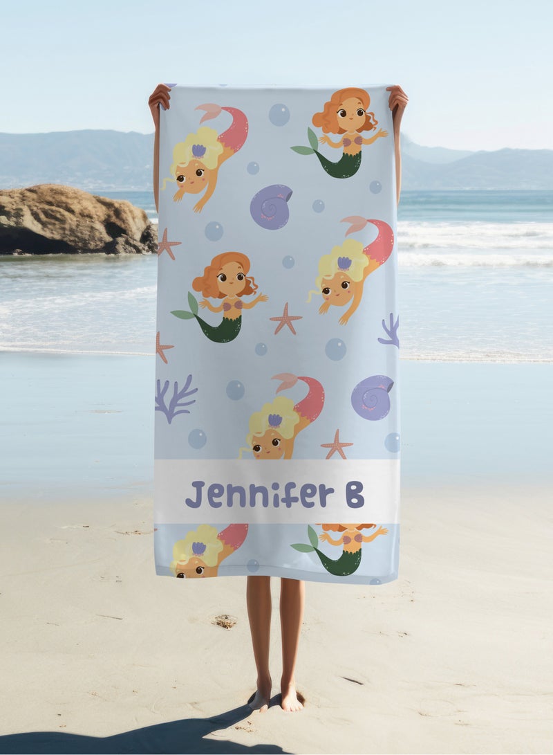 Personalised Beach Towel - Little Mermaid Design Towel (90x180cm)