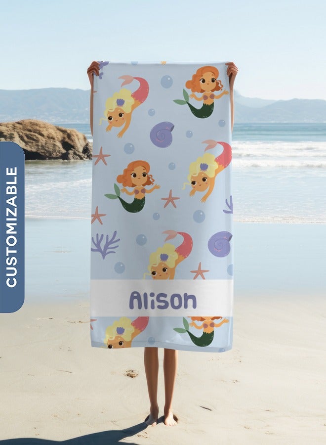 Personalised Beach Towel - Little Mermaid Design Towel (90x180cm)