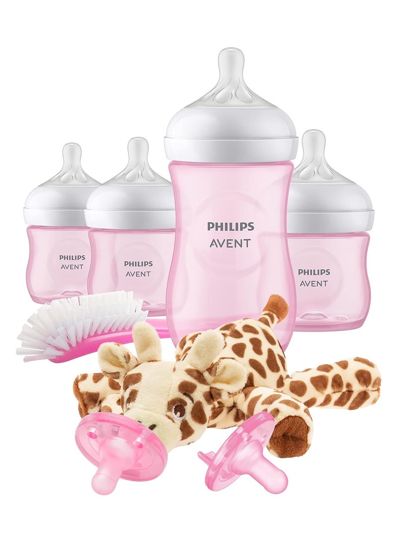 Natural Baby Bottle with Natural Response , Pink Baby Gift Set with Snuggle