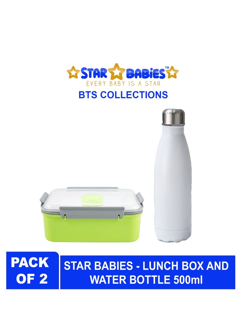 Star Babies BTS Collections - Colorful Backpack, Cute Preppy Style Travel Schoolbag, Double Layer Stainless Steel Vacuum Insulated Water Bottle Cola Shape Bottle Keep 12 Hours Cold & Hot Reusable Metal Leak-Proof Sports Flask 500ml,  Lunch Box BPA Free - Pack of 3 - Multicolor