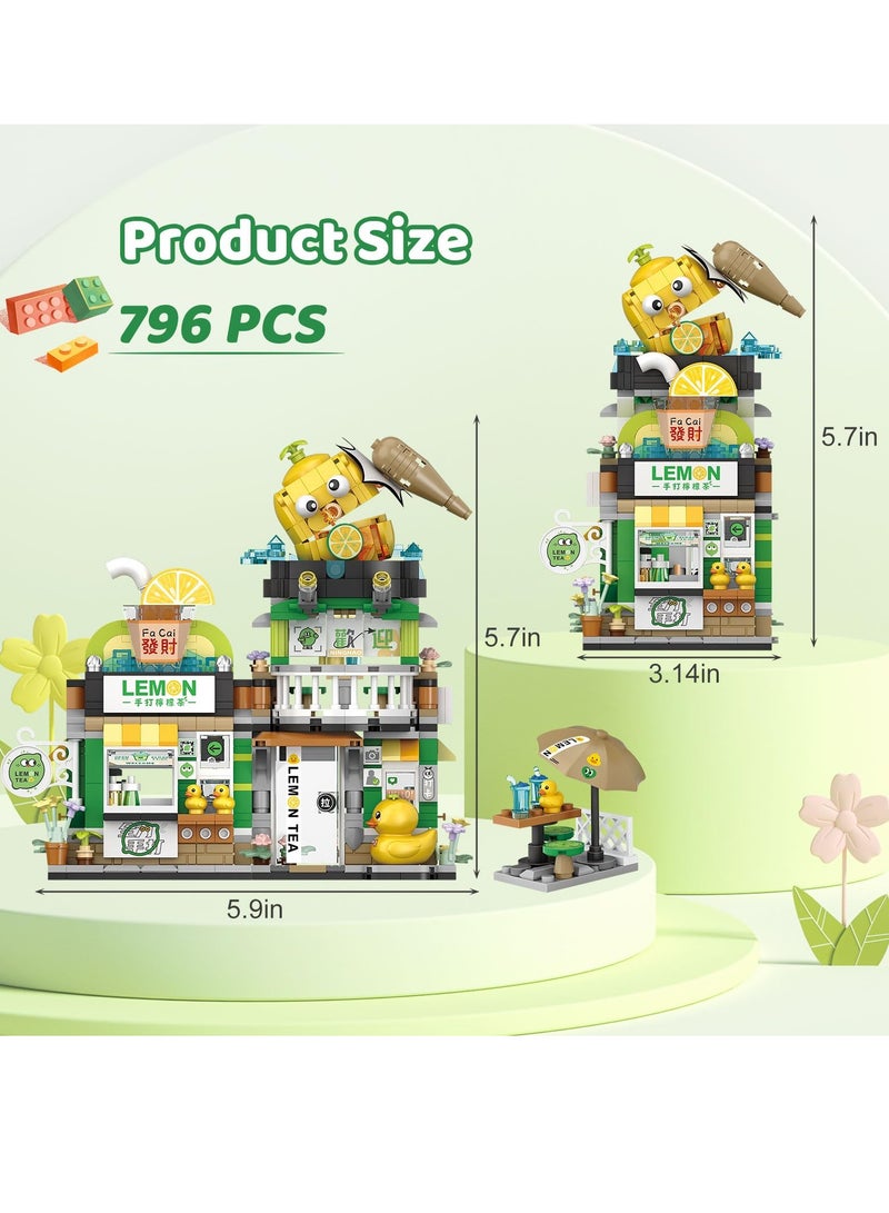 Building Blocks Toys, Japanese Street View Lemon Tea Shop Toy, MOC Construction Creative Japan Architecture Model, Architecture Construction Toy, 796 PCS Simulation Mini Bricks for Boy Girl